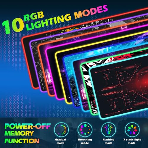 ToLuLu RGB Gaming Wireless Charging Mouse Pad, 10 Light Modes LED Mouse Pad | 5/7.5/10/15W Computer Keyboard Mat Mousepad, 800x300x4MM Extended Large Desk Mat for Gaming, MacBook, Laptop, PC,Cool Red - color: Cool Red