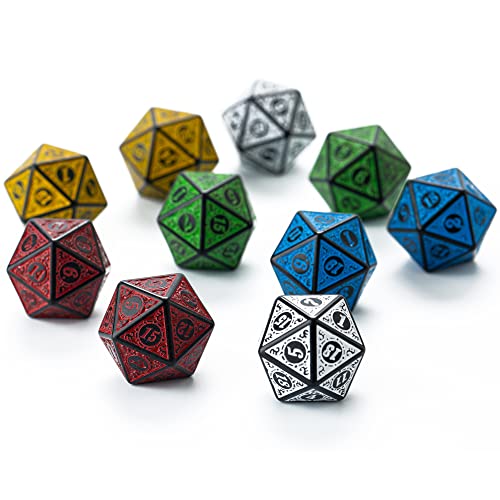 SmartDealsPro 10-Pack Retro 26mm Large 20 Sided Dice D20 Polyhedral Dice for DND RPG MTG Table Game(Mix Retro Color) - color: Mix Retro Color