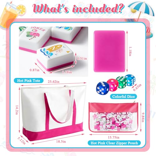 Soulchen 1.2 Inch Summer Beach Themed American Mahjong Tiles Set | Complete 168 Hawaii Melamine Tiles with Dice Large Tote Bag Portable Pouch for Travel Game Night Vacation Collection Gift - color: Rose Red, style: Beach Vacation