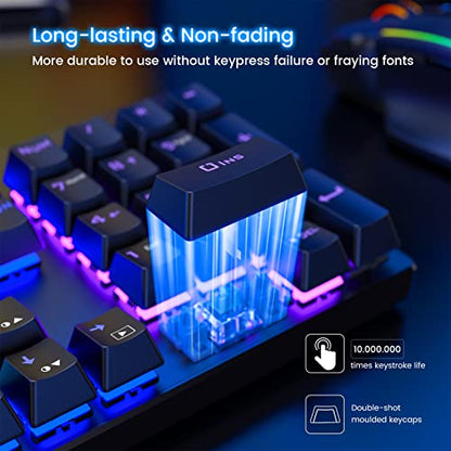 RisoPhy Mechanical Gaming Keyboard, RGB 104 Keys Ultra-Slim LED Backlit USB Wired Keyboard with Blue Switch, Durable Abs Keycaps/Anti-Ghosting/Spill-Resistant Computer Keyboard for PC Mac Xbox Gamer | 104 Keys, RGB LED Backlit, Durable Abs Keycaps, Anti-G