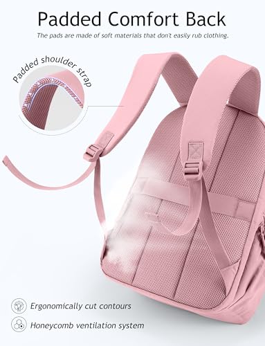 Uselike Travel Backpack for Women, 15.6 Inch Laptop Backpack, Quilted College Bookbag, Cute Work Backpacks, Water Resistant (Mauve Pink) - color: Mauve Pink