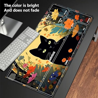 Board Game Mat TCG Playmat Plus 50 Pcs Card Sleeves, 24 x 14 inches Table Mats Games Mousepad with Zones Smooth Surface for MTG RPG CCG Trading Card Game Play Mats, Cartoon Black Cat - color: Cartoon Black Cat, size: Zone 1