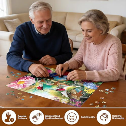 500 Pieces Puzzles for Adults Puzzle Hummingbird Flower Jigsaw Puzzles 500 Piece for Seniors, Letters on Back Challenging Toys Great Gift for Family Friends 20.5 x 15 in - style: Hummingbird Puzzle