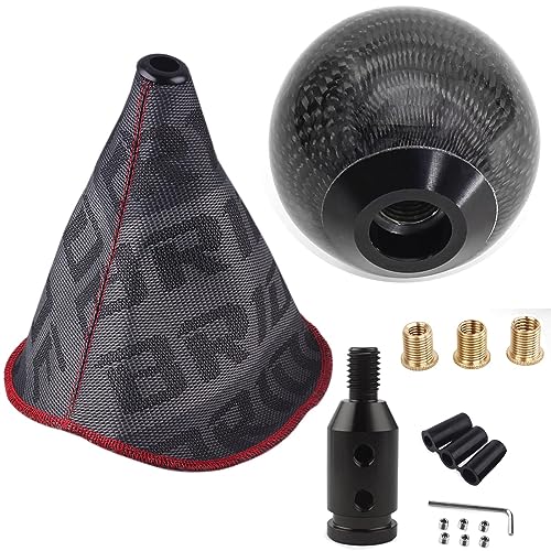 zhengsheng MUGE Racing Fabric Shift Boot with Round Ball Carbon Fiber Shift Knob,Universal Shift Boot Cover with Weighted Shift Knob (Style 1)
