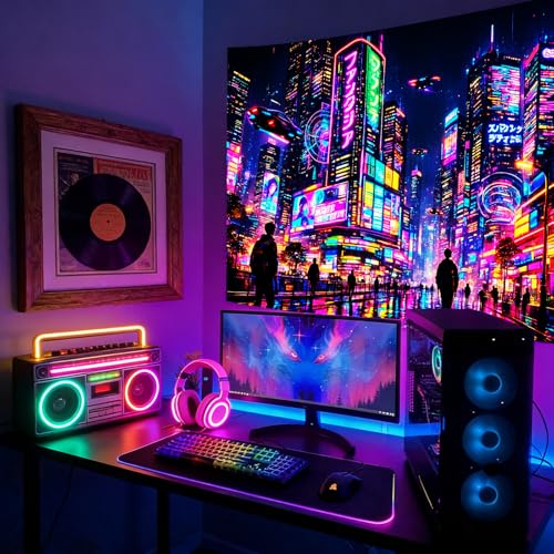 KKYEJLQYIUV Reactive Tapestry, Black Light Neon Wall Tapestry, Luminous Space Tapestry, Bedroom, Living Room, Game Room Decoration Large Tapestry, Cyber City - color: City-3