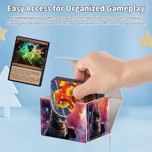 for MTG Commander Deck Box,Card Deck Box for Trading Yugioh MTG,Fits 100 Double Sleeved Cards,PU Leather Strong Magnet Case for Magic Commander TCG CCG,Cat Pink Glitter - color: Cat Pink Glitter
