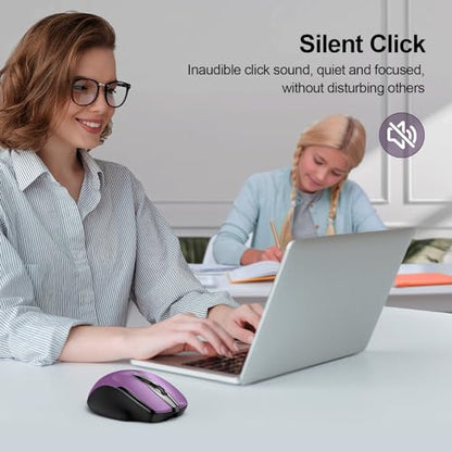 TECKNET Wireless Mouse Rechargeable, 2.4G Computer Mice with USB-A Receiver | 2.4G Connection, 800mAh Battery, 3X Faster Charging, Silent Click, 6-Level 4800 DPI, Ergonomic Design for All-day Comfort - color: Purple