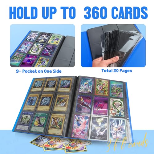 Card Binder 9-Pockets,Trading Card Binder,20 Pages, 360 Card Capacity Collection Binder, Card Folder for MTG, TCG, Game Cards & Sports Cards (Light blue) - color: Light blue