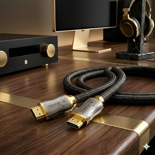 Fusion8K Certified HDMI 2.1 Cable 48Gbps 15 Feet - 10K 8K@60Hz 4K@120Hz 144Hz | eARC HDR10 Dolby Vision HDCP 2.3 | Braided Cord for PS5, Xbox Series X, Apple TV 4K, Roku, OLED TV - size: 15 Feet
