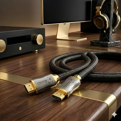 Fusion8K Certified HDMI 2.1 Cable 48Gbps 6 Feet - 10K 8K@60Hz 4K@120Hz 144Hz | eARC HDR10 Dolby Vision HDCP 2.3 | Braided Cord for PS5, Xbox Series X, Apple TV 4K, Roku, OLED TV - size: 6 Feet