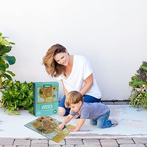 24 Pieces Twelve Sunflowers Puzzle, Toddler Artist Puzzles for Kids Ages 3-5, 4-8, Easy Intellectual Decompression Entertainment Game and Preschool Educational Learning Toys - color: Twelve Sunflowers-24p