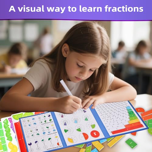 Magnetic Fraction Demonstration Book,Magnetic Fraction Tiles & Fraction Circles,Montessori Fraction Manipulatives Learning Games for Kids,Fraction Manipulatives for Elementary School (Fox) - style: 2-fox