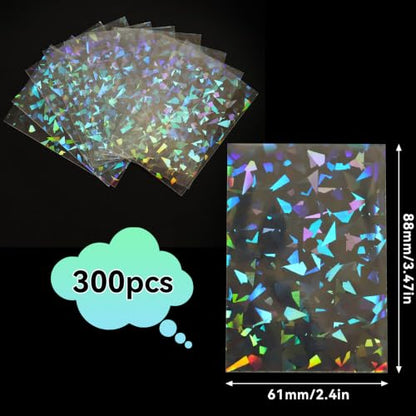 HFATMOS 300 Pcs Photocard Sleeves Laser Flashing Holographic Card Protector | Dustproof Card Sleeves for Mini Photos Credit Name Trading Cards Album Photo Cards, Glass Gemstones Pattern - color: Glass Gemstones Pattern