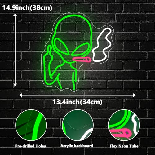 Alien Neon Sign, LED Neon Light Signs for Wall Decor Green Alien Light Up Sign Lamp for Bar Bedroom Pub Man Cave Birthday Gift Dimmable USB Powered(14.9"*13.4") - style: Alien
