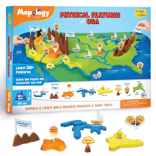 Imagimake Mapology Physical Features of USA, Geography Game for Kid Age 8+ | Educational 3D Jigsaw Puzzle, Learn Mountains, Rivers & Volcanoes, Birthday Gift for Boys & Girls Ages 8,9,10,11,12 Years Old - style: Physical Features of USA