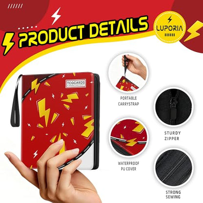 Trading Card Binder 9 Pocket,900 Pocket Card Collection Binder with 50 Removable Sleeves,PU Waterproof Top Card Book,3-Ring Zipper Collectible Trading Card Album for MTG/TCG/Card Holder Gift（Red） - color: Red, size: Large