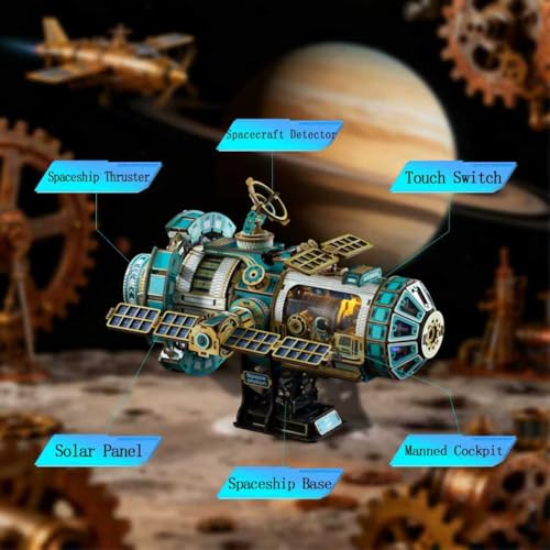 YSWOOD WORLD 3D Wooden Puzzles for Adults Space Station DIY Model Kit | Mechanical Model Kit with Lights & Music, 511PCS Adult Wooden Puzzles, Desk Decor, Engineering Gifts for Christmas Birthday