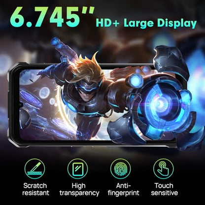FOSSIBOT F110L Android 15 Rugged Smartphone, 12GB+128GB /2TB Rugged Call Phone, 10000mAh Unlocked Phone 128dB Loud Volume 6.745" 50MP Camera Waterproof Smartphone 4G Dual SIM/Camping Light - color: Oranges