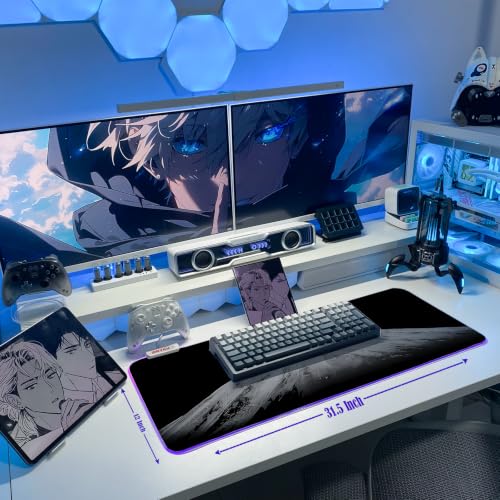 JMIYAV White RGB Gaming Mouse Pad 31.5x12 Inch PC XL Large Extended Glowing Led Light Up Desk Pad Non-Slip Rubber Base Computer Cute Mousepad Mat Desk Accessories Gaming Setup 89-4 - color: Monolith Peak