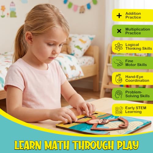 Sloth Calculator Math Toy, Montessori Math Manipulatives for Kids, Addition & Multiplication Practice Board, Hands-On STEM Learning Toy for Classroom & Homeschool, Gift for Ages 6+