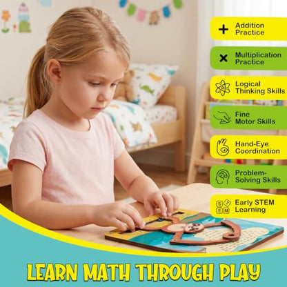Sloth Calculator Math Toy, Montessori Math Manipulatives for Kids, Addition & Multiplication Practice Board, Hands-On STEM Learning Toy for Classroom & Homeschool, Gift for Ages 6+