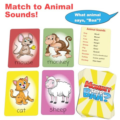 Monkey Says Baa? – Animal Matching Game for Kids Ages 4 and Up | Fun Preschool Learning Activities with Mimicked Animal Sounds & Charades for Sensory Play – Birthday Gift for Boys & Girls