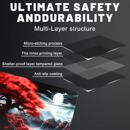 Glass Mousepad, Hard Surface Gaming Mouse Pads, Mousepad Gaming, Glasspad | Glass Pad, Professional Esport Tempered Glass Mouse Pad, Hard Mouse Pad for Bed, 11.8"×9.8" computer mat - color: Cherry Blossoms and the Full Moon 1