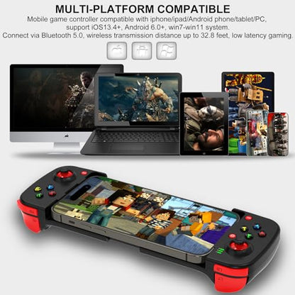 arVin Wireless Gaming Controller for iPhone/iPad/iOS/Android/Samsung/PC Gamepad Joystick with Back Button, Analog Triggers, Stretchable, Bluetooth 5.0 Low Latency, Direct Play for CODM,Diablo Immortal