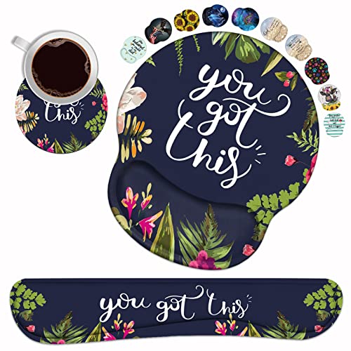 Keyboard Wrist Rest and Mouse Pad Wrist Support Set with Coasters, You Got This Inspirational Quote Wrist Mouse Pad with Non-Slip PU Base for Home Office Working Studying Easy Typing & Pain Relief - color: You Got This Inspirational Quote
