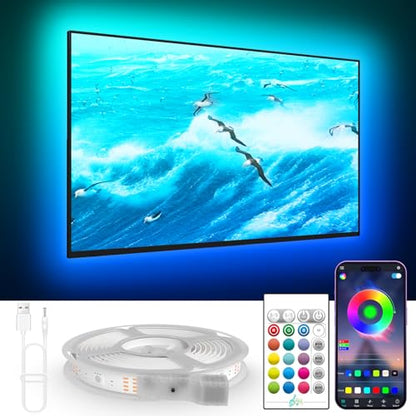 KANTUTOE TV Lights Behind, 19.68ft LED Lights for 55-85 Inch TV, RGB TV Backlight, Music Sync Bluetooth APP and Remote Control Strip Lights USB Powered for Bedroom Gaming Room Decor - size: 19.68FT for 55"-85" TV