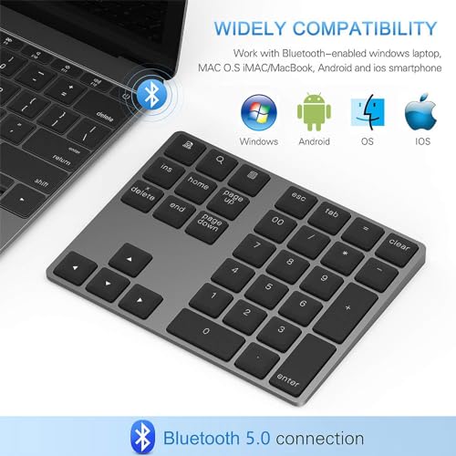 Bluetooth Number Pad, Lekvey Aluminum Rechargeable Wireless Numeric Keypad Slim 34-Keys External Numpad Keyboard Data Entry Compatible for Macbook, MacBook Air/Pro, iMac Windows Laptop Surface Pro etc - color: Bluetooth - Black