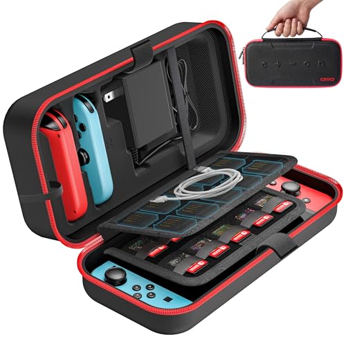 Switch Carrying Case Compatible with Nintendo & OLED, Portable Switch Travel Carry Case Fit for Joy-Con and Adapter, Hard Shell Protective OLED Pouch Bag with 20 Games, Red For N DS Cases & Storage - color: Red, size: 2017 inches