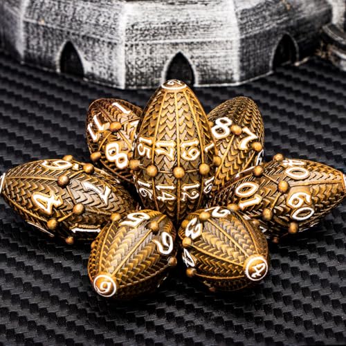 ARUOHHA DND Metal Dice Antique Gold Dragon Egg Dice with Rotating Dragon Egg Shell, Role Playing Game RPG Polyhedral D and D Dice Set D20 D12 D10 D8 D6 D4 - color: Ancient Gold
