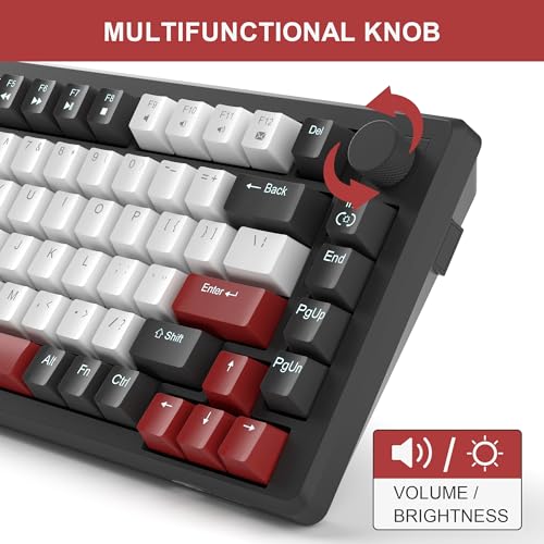 MageGee 75% Mechanical Gaming Keyboard, Compact Blue Backlit Wired Gaming Keyboards with Red Switches, EVA Foam, Knob Control, STAR75 Portable NKRO PC Gaming Keyboard - Black & White - color: Black & White - Red Switch