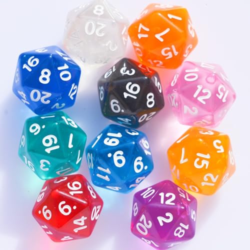 10PC D20 Polyhedral Dice Set 22mm for DND RPG MTG Table Games (Transparent Dice) - color: Transparent Dice
