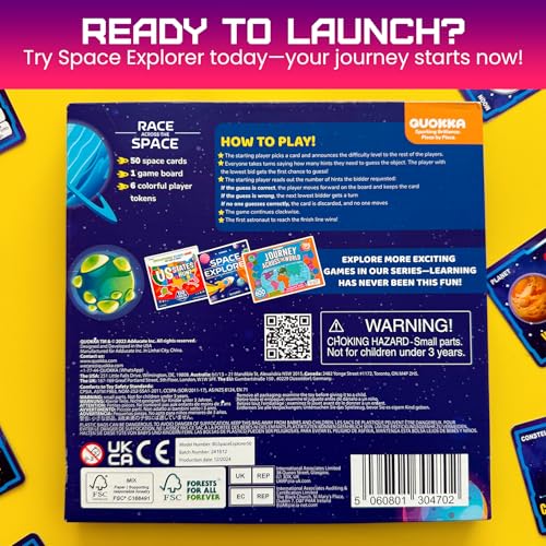 QUOKKA Space Board Game for Kids Ages 8-12 and Families – Fun Space Trivia Game with 50 Cards, Colorful Tokens & Game Board – Learn Planets, Moons Facts – Educational Family Games - color: 4. Space Board Game