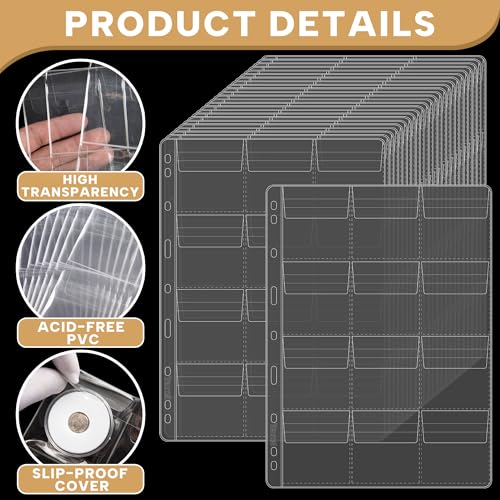25 Sheets Coin Pocket Pages - 12 Pocket Standard 9-Hole 300 Pockets Inserts Collecting Sleeves for Coins [67mm X 63mm Each Pocket] CS0312512 - color: 12 Pocket(63mm X 67mm Each Pocket), size: 25 Sheets