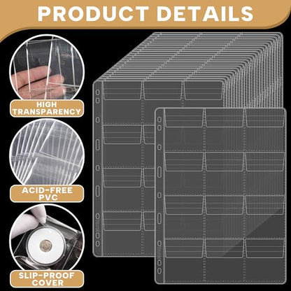 25 Sheets Coin Pocket Pages - 12 Pocket Standard 9-Hole 300 Pockets Inserts Collecting Sleeves for Coins [67mm X 63mm Each Pocket] CS0312512 - color: 12 Pocket(63mm X 67mm Each Pocket), size: 25 Sheets