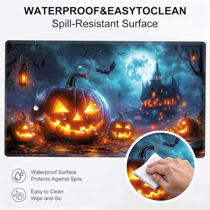 for MTG Playmat, Custom Trading Card Game Mat 27.6 x 15.7 in | Lantern Castle Night Premium Non-Slip Rubber Base, Water-Resistant & Stitched Edges, Personalized High-Definition Art - color: Lantern Castle Night, size: 28" x 16" Regular