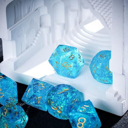 7PCS DND Dice Set,Transparent Sharp Edge Dice Set D&D RPG Polyhedral Die,for Dungeons and Dragons TTRPG Games Roleplaying Games,with Gift Box(Galaxy Blue) - color: Galaxy Blue