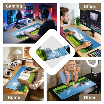 Galdas Gaming Mouse Pad XXL XL Large Long Extended Big Mousepad Non-Slip Rubber Keyboard Mouse Pad with Stitched Edges for Laptop Home Office (31.5x11.8x0.08 Inch) … (Grass) - color: Grass