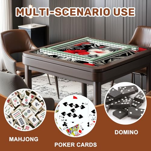 Mahjong Mat 31.5" x 31.5" Red White Hibiscus Flowers Black White Leaves Seamless Beach Non-Slip Noise Reduction Mahjong Tiles Table Cover for Dominoes Poker Card Board and Tile Games - color: Color4