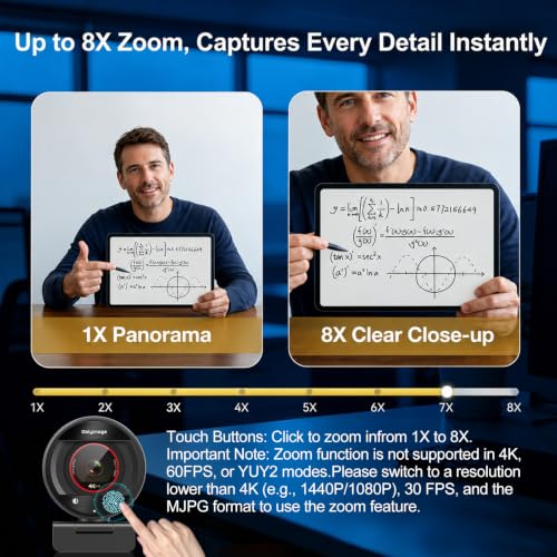 4K Webcam for PC Computer PDAF Autofocus with Built-in Microphone Windows | 1080P@60fps, Privacy Cover, Dual Noise Cancel Mics, 8X Digital Zoom, 78° FOV, Compatible Zoom Teams Twitch Google Meet
