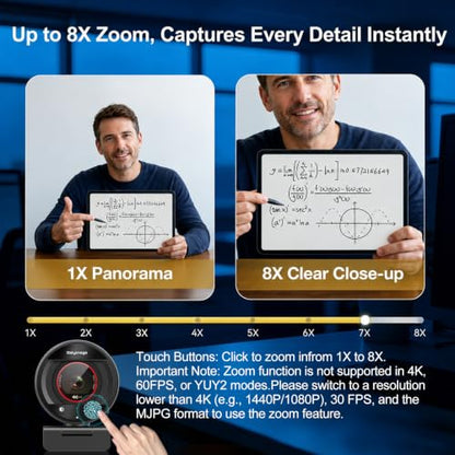 4K Webcam for PC Computer PDAF Autofocus with Built-in Microphone Windows | 1080P@60fps, Privacy Cover, Dual Noise Cancel Mics, 8X Digital Zoom, 78° FOV, Compatible Zoom Teams Twitch Google Meet