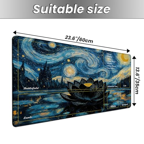 MTG Playmat TCG Card Mat Magic The Gathering Play Mat with Zone 24x14 Inch - color: Starry Starry Black Lotus,with Zone