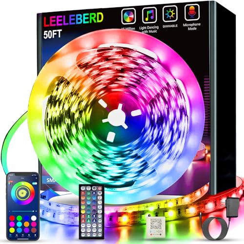 Leeleberd 50ft Led Strip Lights, Music Sync Color Changing Led Light Strips, App Control and Remote, Led Lights for Bedroom Living Room Party Home Decoration - size: 50FT