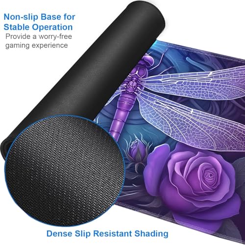 for MTG Game Playmat - 24 x 14 inches with Dices and Storage Bags, Non-Slip Base for TCG and Board Game Card Mats, Trading Card Games Mat, Dragonfly in Purple Rose Pattern Collectible Card Playmats - color: Jv-playmat-p7-1-d102