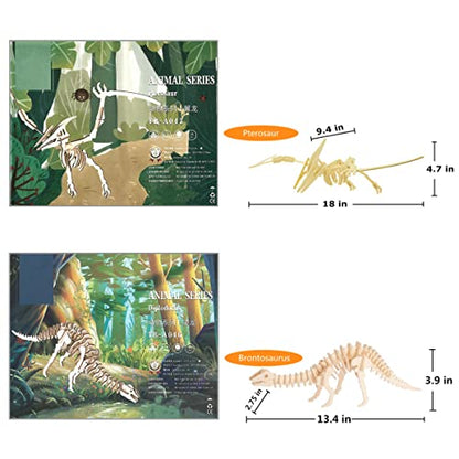3D Wooden Dinosaur Puzzle - 6 Piece Set Wood Dinosaur Skeleton Model Puzzle - DIY Wooden Crafts 3D Puzzle - STEM Brain Teaser Puzzle Gifts - style: Dinosaur 6 model