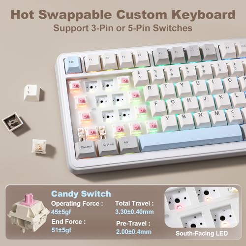 YUNZII B75 PRO MAX QMK/VIA Wireless Mechanical Keyboard | 75% Layout with Screen and Knob, Custom Hot Swap, Gasket, Creamy Switches, for Win/Mac (Beige,Candy Switch) - color: Beige, size: Candy Switch