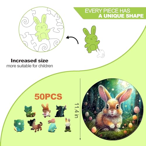 Wooden Puzzles for Kids Ages 4-8, Cute Bunny Puzzle, Unique Animal Shaped Wooden Jigsaw Puzzles for Kid, 50 Pieces Puzzles for Kids(50pcs,11.4 * 11.4in) - color: Easter Bunny